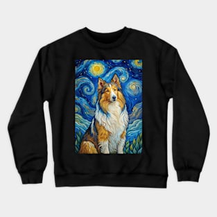 Shetland Sheepdog Dog Breed Painting in a Van Gogh Starry Night Art Style Crewneck Sweatshirt